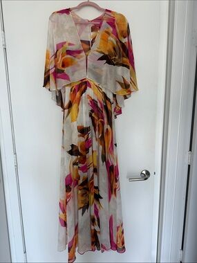 Draped Cape Elegant Flowy Maxi Dress